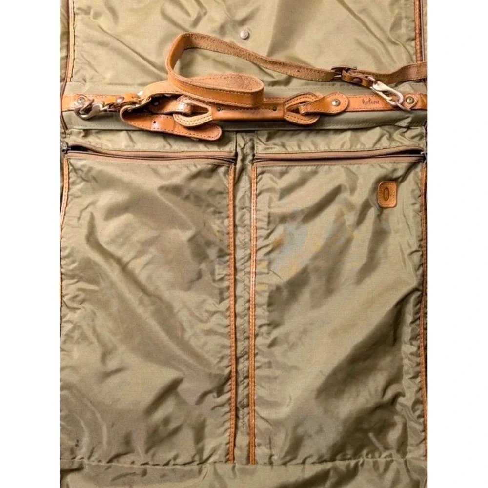 VTG. Hartmann Luggage~Tan Nylon/Belting Leather Trim Folding Garment Travel Bag